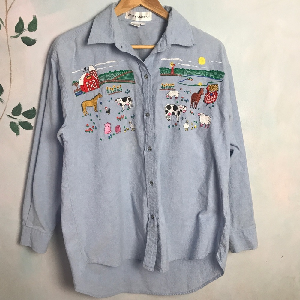 Embroidered Farm Button Down Shirt